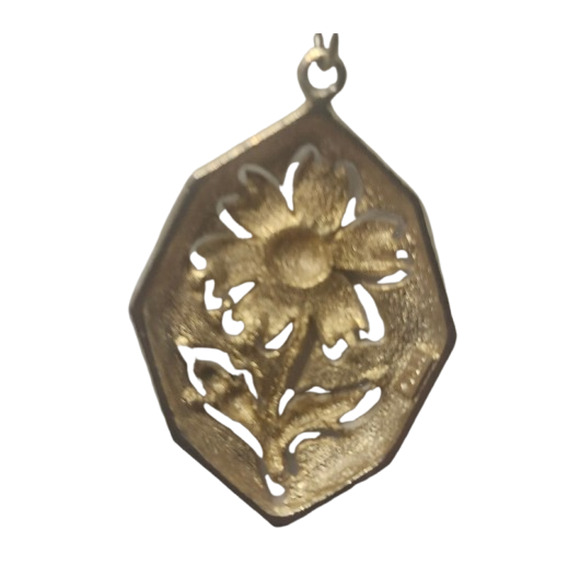 Vtg JJ Jonette Enamel Gold Tone Flower Pendant Necklace - Picture 6 of 6